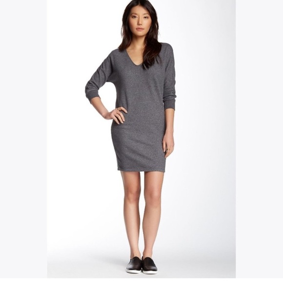 JAMES PERSE Gray Brushed Fleece Long Sleeve Dolman Dress Size 1 - Picture 5 of 17